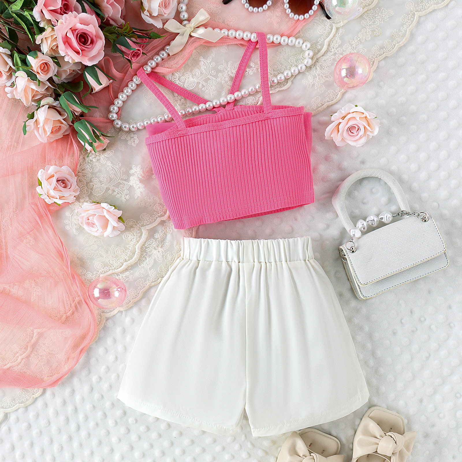 166g Weight Kids Clothing Sets Children's Clothing Type Sleeveless Sleeve Length Cotton Fabric Type Pants Sets Sets Type 2 Pieces Set Quantity Casual, Daily Occasion Collarless Neckline Regular Fit Fit Type Flower Pattern Summer Season Girl'S Gender Elegant Style Elegant Flower Cotton Girls Clothing Sets 15