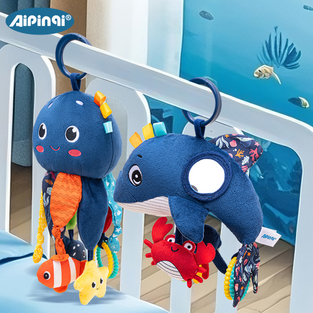 Aipinqi nuevo coche multifuncional para bebés colgando colgantes de animales marinos campana cama juguetes de peluche en stock