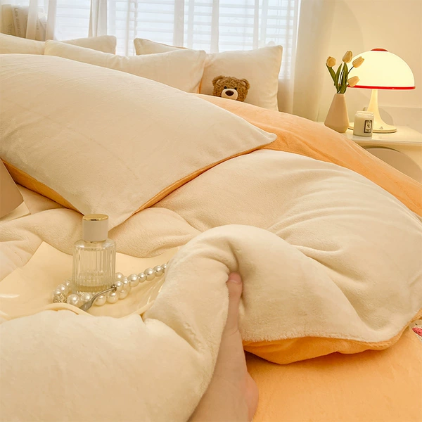 Warm brown and bright orange [double thickened and plump with plush]
