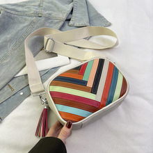 跨境真皮女包新款包包头层牛皮单肩包潮流撞色彩拼百搭斜挎包