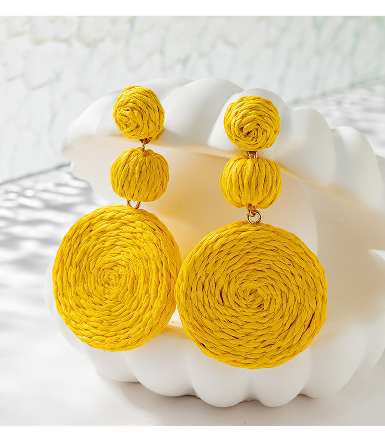 16g Weight Drop Earrings Classification 1 Pair Quantity Beach Occasion 1 Pair Hawaiian Round Raffia Women's Drop Earrings