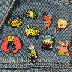 Creative Western Cartoon SpongeBob and Patrick Funny Happy Cute Metal Badges Pins Wholesale