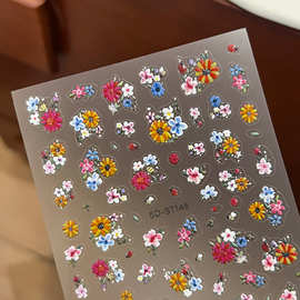 5D美甲贴纸小清新蜜蜂花朵装饰浮雕妆容贴纸小红书热销美甲贴批发