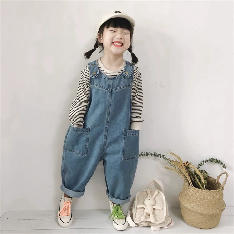 Autumn children's denim overall for men and women for leisure, tights, jeans, children's clothing, Korean style