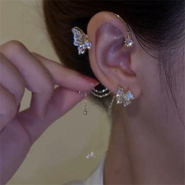 Fashion Tassel Butterfly Alloy Copper Rhinestone Women's Ear Clips display picture 1