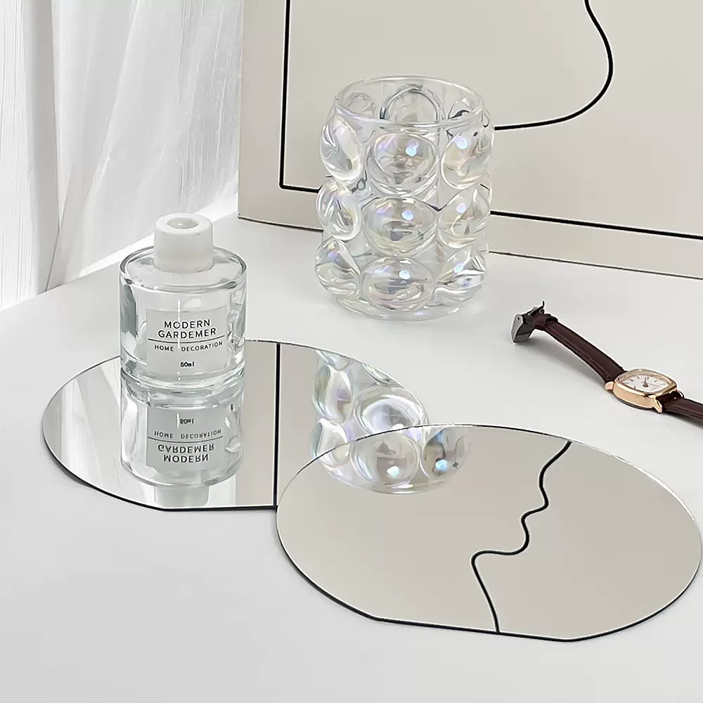 异形居中贴膜镜片化妆镜拍照道具镜子diy 异形凹造型桌面装饰摆件