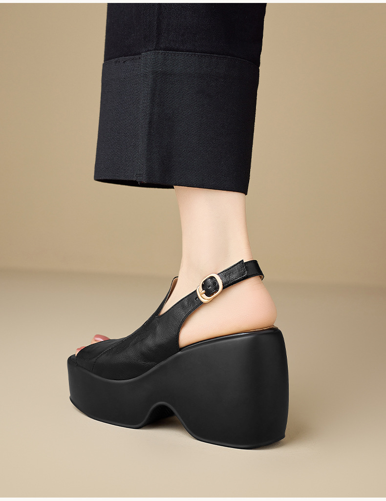 Sandal cao gót nữ đế xuồng mũi hở da cừu — màu đen, màu trắng ngà chi tiết 8