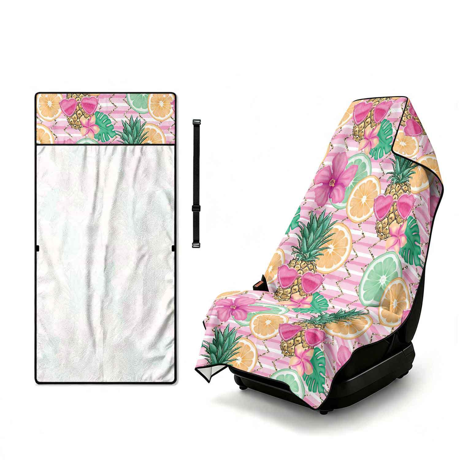 Printed bath towel and car seat cover 2-in-1, ultra-fine fiber outdoor beach and car dual-use universal seat cushion