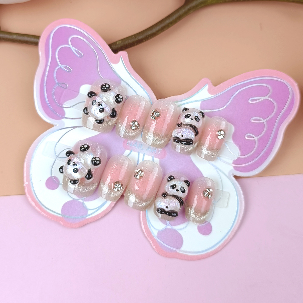 Parche de uñas de ojos de gato para niños grandes franceses lindo arte de uñas de dibujos animados de niña 10 piezas