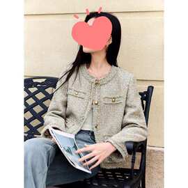 跨境秋季小香风外套女2025新款轻奢千金风通勤高级感法式绿色上衣