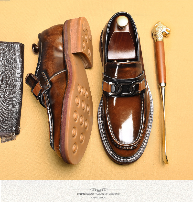Business casual loafers men's leather horse fasteners English style loafers_voghion.com