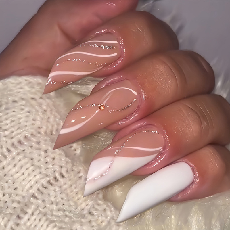 Cross-Border European and American Hot-Selling Diagonal Striped French-Style 24-Piece Striped Nail Tips Nails Wholesale in Stock Cross-Border European and American Hot-Selling Diagonal Striped French-Style 24-Piece Striped Nail Tips Nails Wholesale in Stock