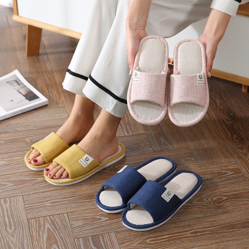 Women's Linen Slippers Cotton Four Seasons Household Indoor Floor Non-Slip Japanese Style Indoor Summer Home Couples Linen Cloth Slippers Factory