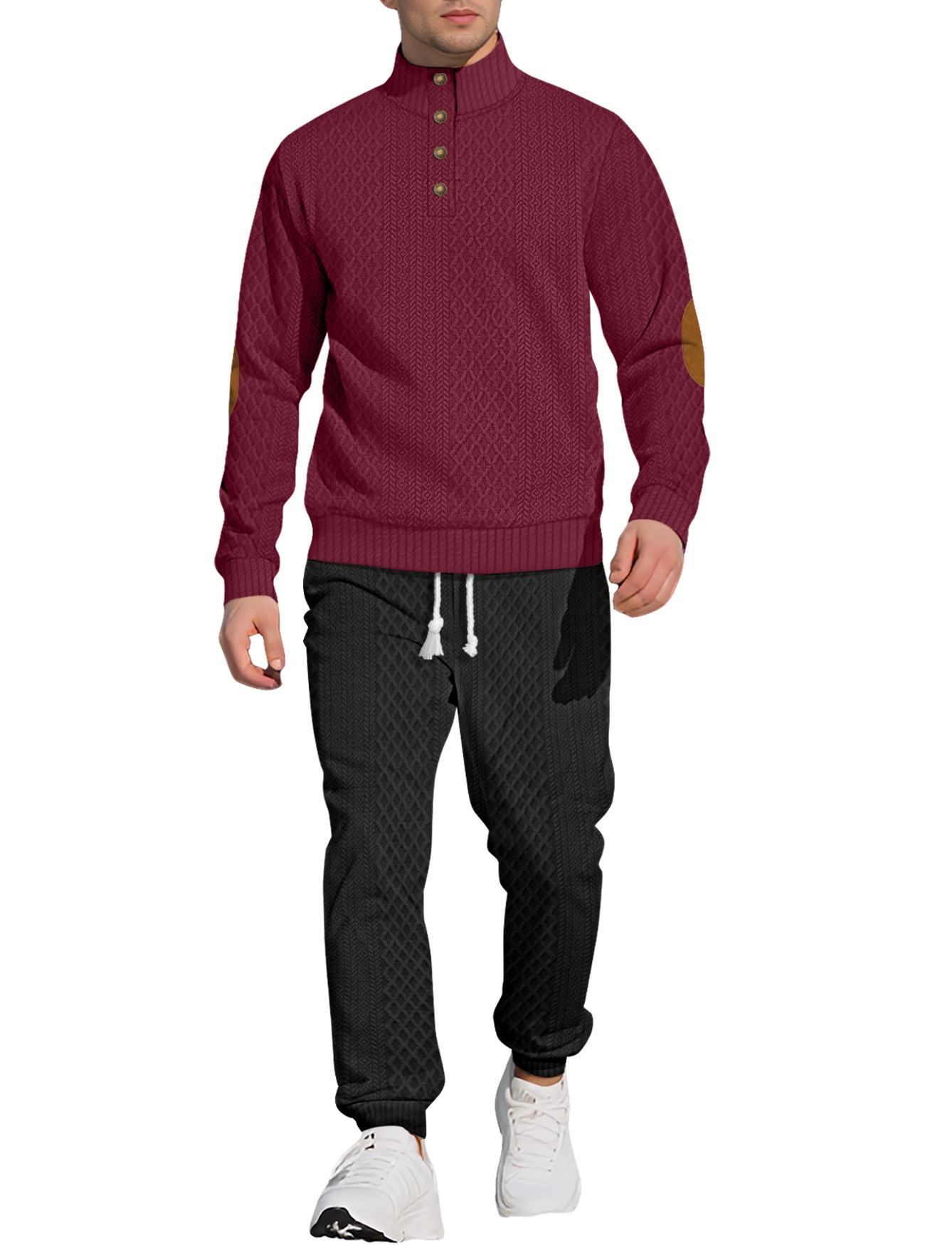 Nuevo Amazon transfronterizo europeo cuello de manga larga pantalones deportivos casuales al aire libre Jacquard set