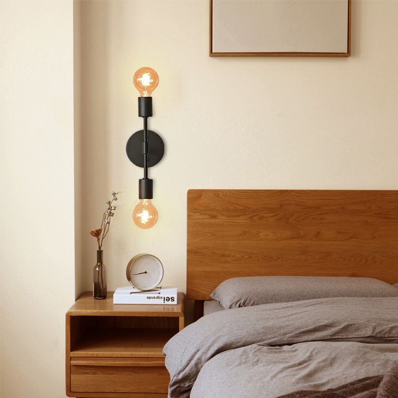 Lámpara de pared de hierro forjado de doble cabezal de estilo industrial estadounidense transfronterizo Lámpara de pared de fondo Lámpara de espejo Lámpara de noche de dormitorio Lámpara de pared de pasillo