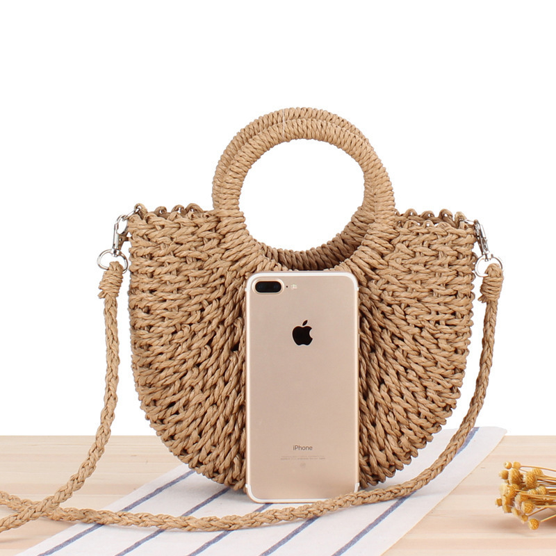 Woven Paper Shell Drawstring Handle Crossbody Bag 2