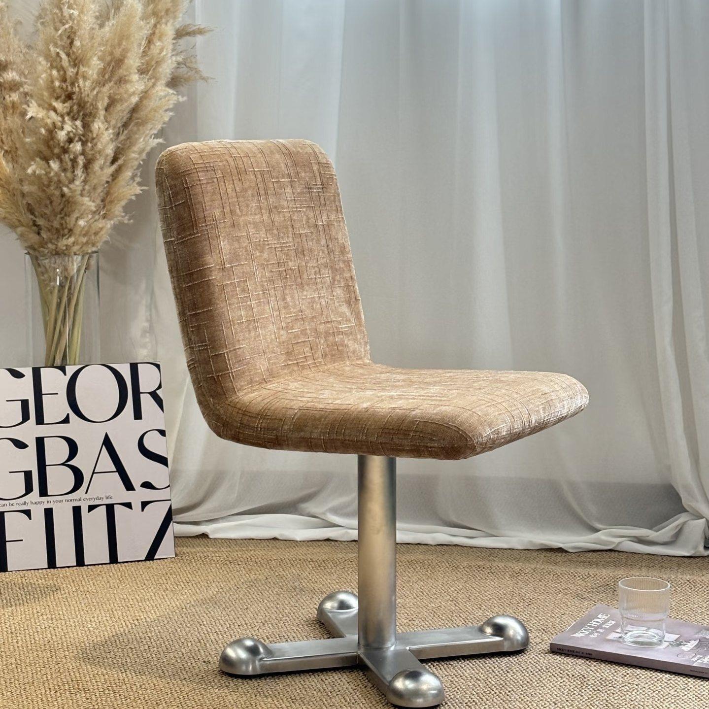 Floating Light Nordic Mid-Century Wabi-Sabi Cream Stainless Steel Rolling Office Chair Makeup Chair Desk Stool Dining Chair