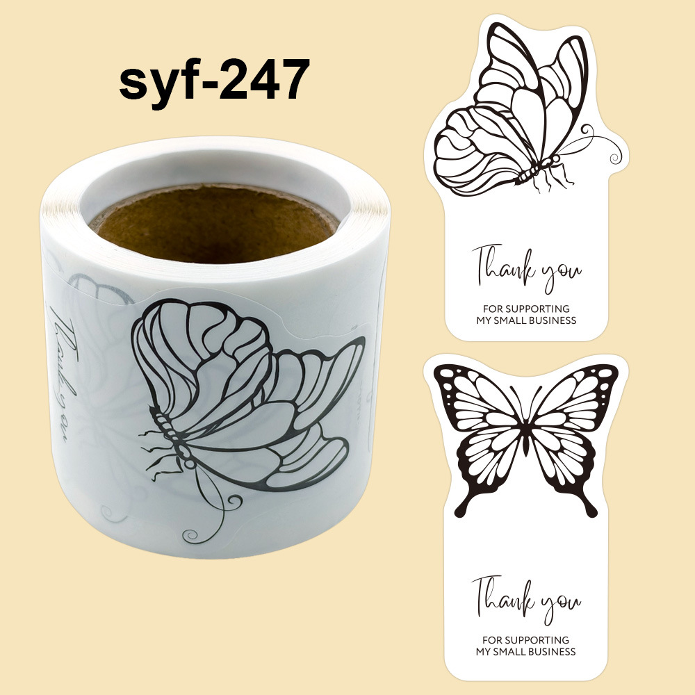 100贴/卷，50x80mm 异形蝴蝶谢谢你贴纸