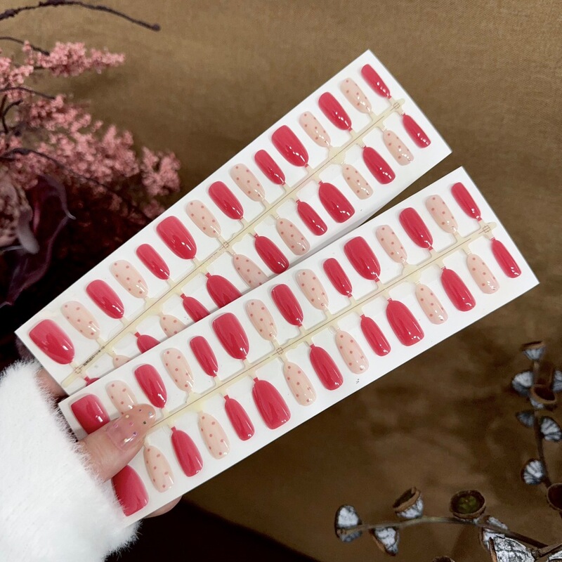 S484-Pre-Made Nails with Full Red Polka Dots, Sweet Girl Style, Brightening Nude Color, Simple Detachable Nail Pieces S484-Pre-Made Nails with Full Red Polka Dots, Sweet Girl Style, Brightening Nude Color, Simple Detachable Nail Pieces