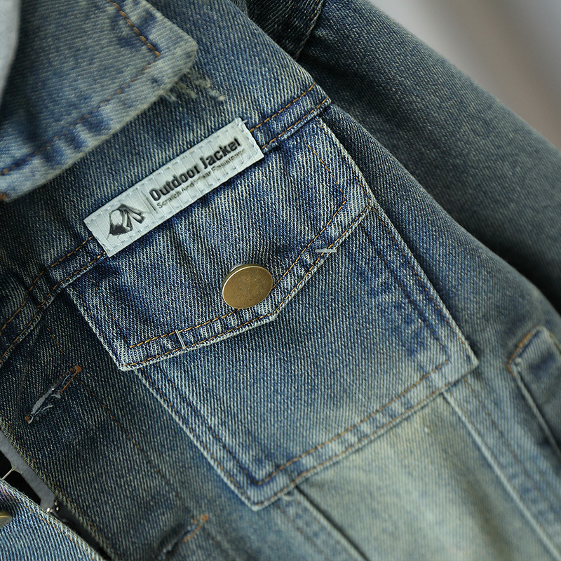 5770 Chaqueta de mezclilla para niños 2025 otoño nuevo estilo de los niños etiquetado chaqueta de mezclilla con capucha chaqueta de bebé estilo de moda