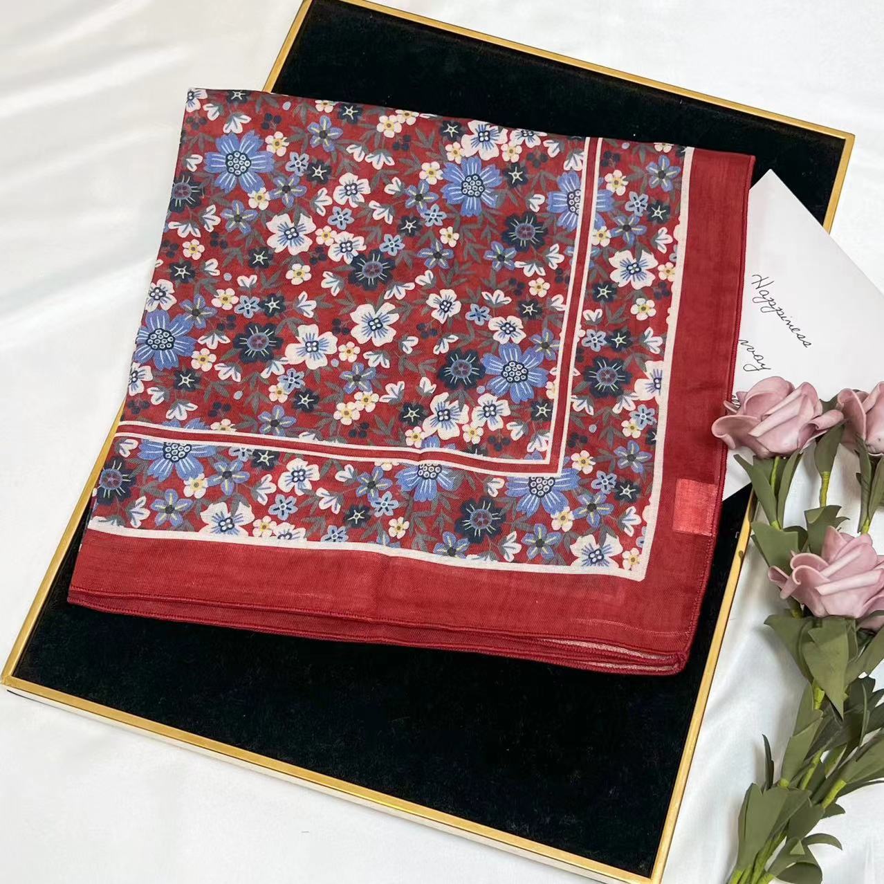 60g Weight Kerchief Classification Daily Occasion cotton and linen Material Flower Pattern Summer Season Women's Gender IG Style Style Women's IG Style Flower Cotton And Linen Kerchief 171