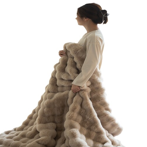 Tuscany Sheepskin Imitation Rabbit Fur Bubble Fleece Blanket, Double-Sided Thickened Office Nap Blanket Sofa Cover Blanket