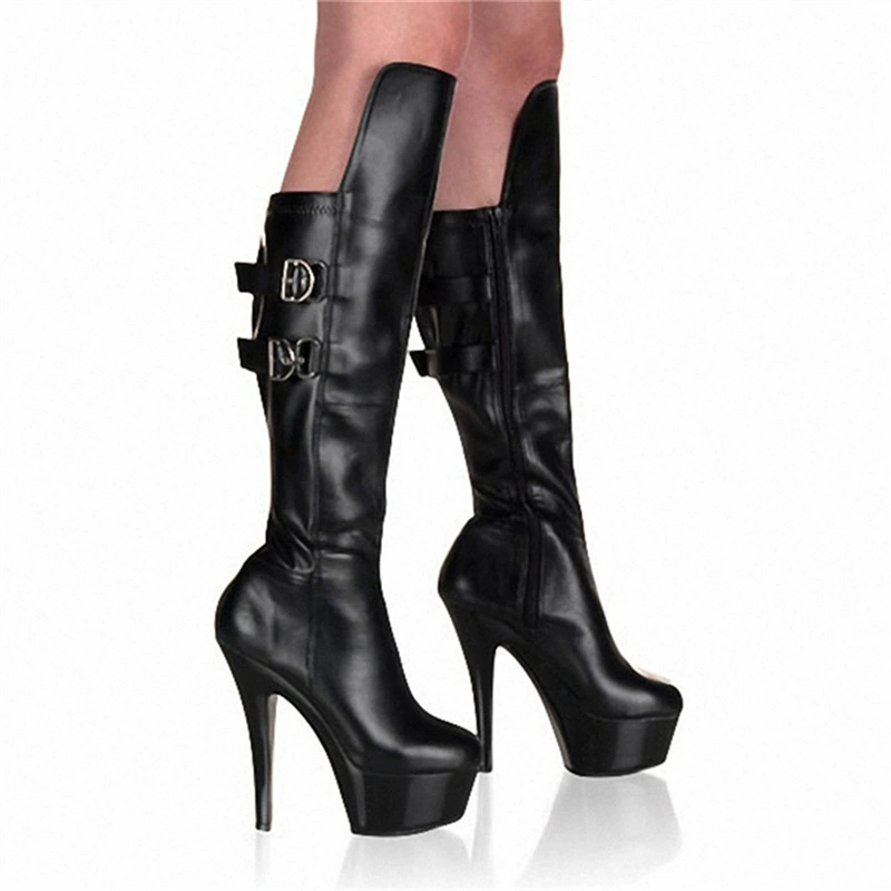 Winter black high sexy high boots, 15cm