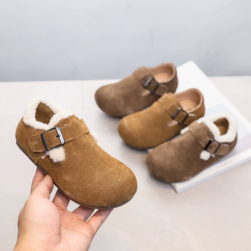 Детские сандалии Birkenstock, осень-зима новые обувь на мягкой подошве из кожи, отдельные детские ботинки для девочек, кожаная и бархатная детская обувь для мальчиков