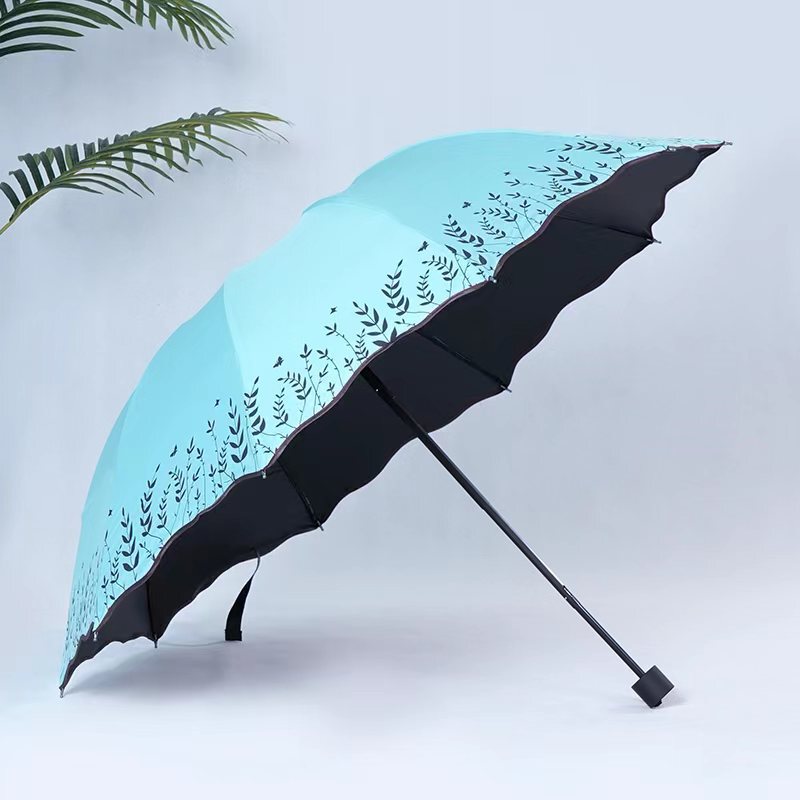 Double-size Sunscreen Umbrella Sun Umbrella Grass Flower Sunshade Umbrella Sunscreen UV Protection Black Rubber Folding Three-fold Umbrella