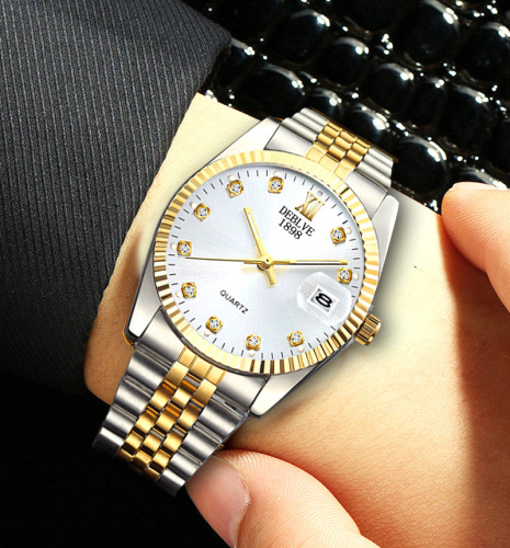 Fashion watches men's classic all-match men's watches non-mechanical watches calendar steel strap men's watches women's watches couple watches