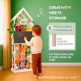 木质玩具储物架带黑板标记毛线玩偶收纳笼卧室公仔闲置架玩偶填充