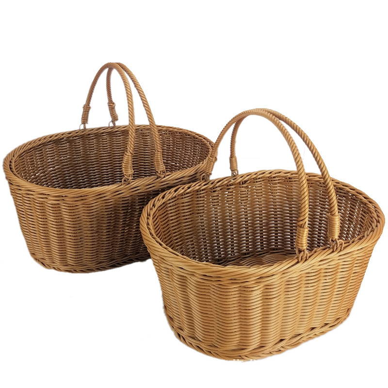 Cesta de ratán cesta de compras portátil de plástico recogiendo cesta de frutas merienda cesta de almacenamiento cesta de frutas y verduras cesta tejida cesta de picnic