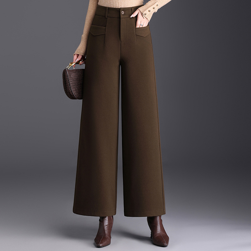 时尚毛呢阔腿裤女装2025秋冬新款休闲裤宽松显瘦坠感职业直筒裤