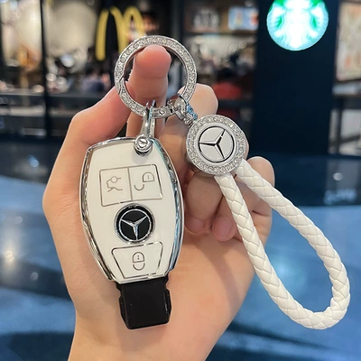 S-Class Glc Car E-Class C-Class – Car key bag - white-key-cover-diamond-ring-rope-buckle