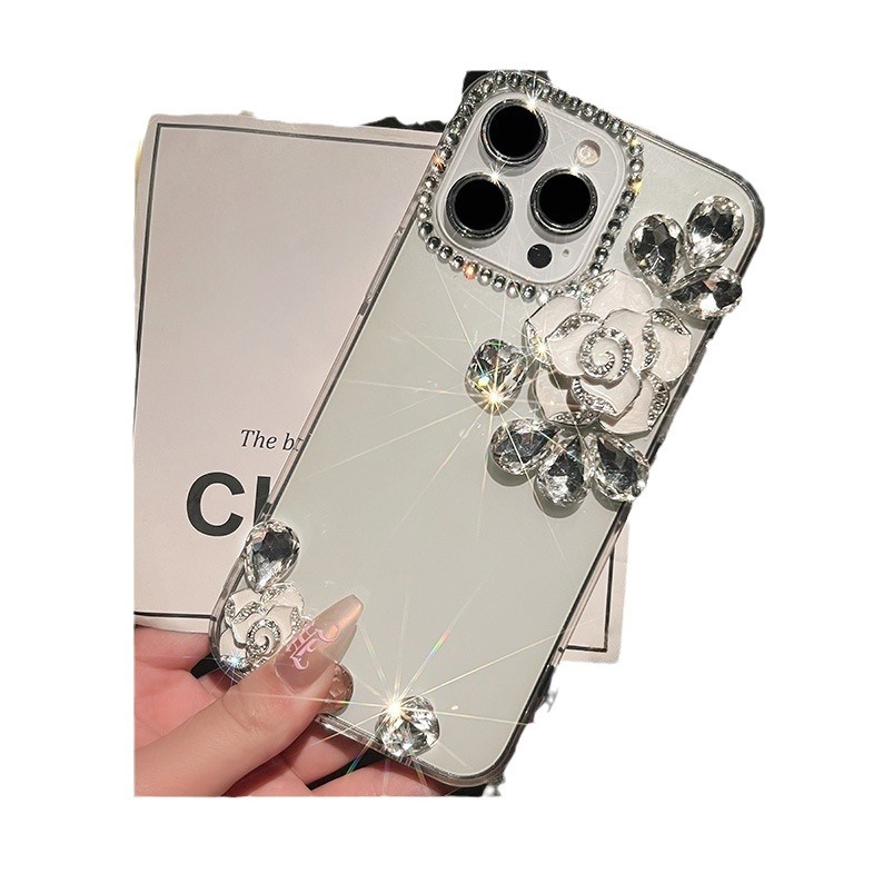 Funda para teléfono móvil Apple 12 diamantes de imitación Camellia iphone11promax funda protectora de silicona transparente para XR/xs