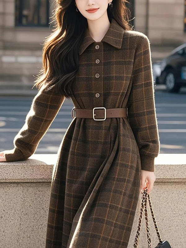 今年流行美拉德千金长裙气质轻奢高级感小香风格纹连衣裙女秋季|undefined