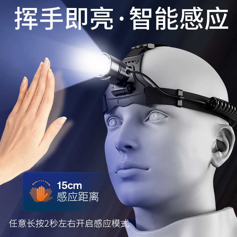 Shenhua al aire libre zoomable aluminio lámpara de cabeza multifuncional recargable inducción lámpara de cabeza de pesca nocturna lámpara de cabeza nocturna