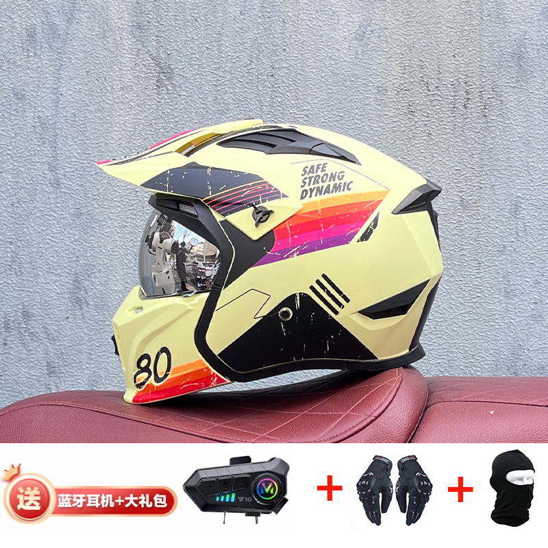 La motocicleta Orz Street Fighter se puede instalar con un casco Bluetooth para hombres y mujeres, un casco completo, una locomotora de cuatro estaciones, un casco combinado 3C extraíble retro