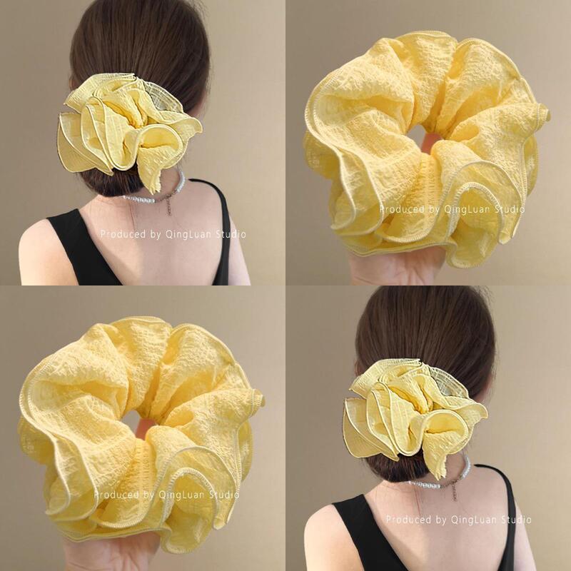 2025 Bright Lemon Yellow Super Fairy Seersucker Scrunchie for Women Spring and Summer Bun Hair Tie Travel Atmosphere Exquisite