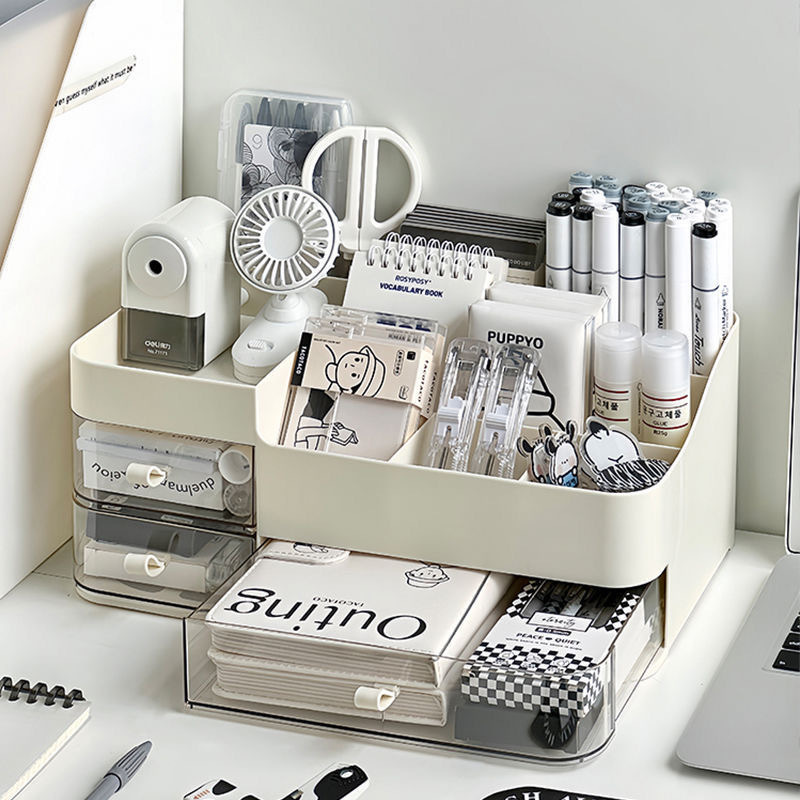 Caja de almacenamiento de bolígrafos de gran capacidad, cajón multifuncional de escritorio de estudiante de alto valor facial, estante de oficina de escritorio de bolígrafos