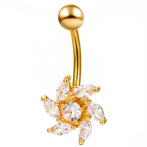 European and American wish hot-selling diamond-encrusted flower navel nails foreign trade new African navel ring navel ornaments body piercing jewelry