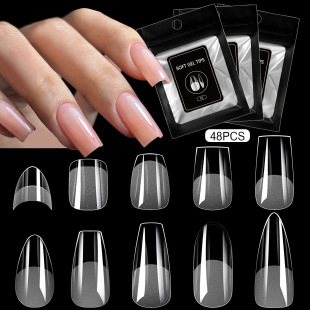 Cross-border Amazon nail art piece ultra-thin seamless frosted water droplets 48PCS fake nail polish glue accessories suit
