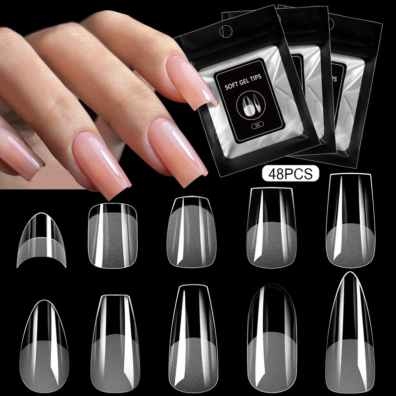 Cross-border Amazon nail art piece ultra-thin seamless frosted water droplets 48PCS fake nail polish glue accessories suit