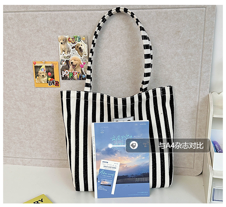 2024 Summer new canvas shoulder bag Tote bag, black and white striped trendy patchwork large capacity handbag undefined