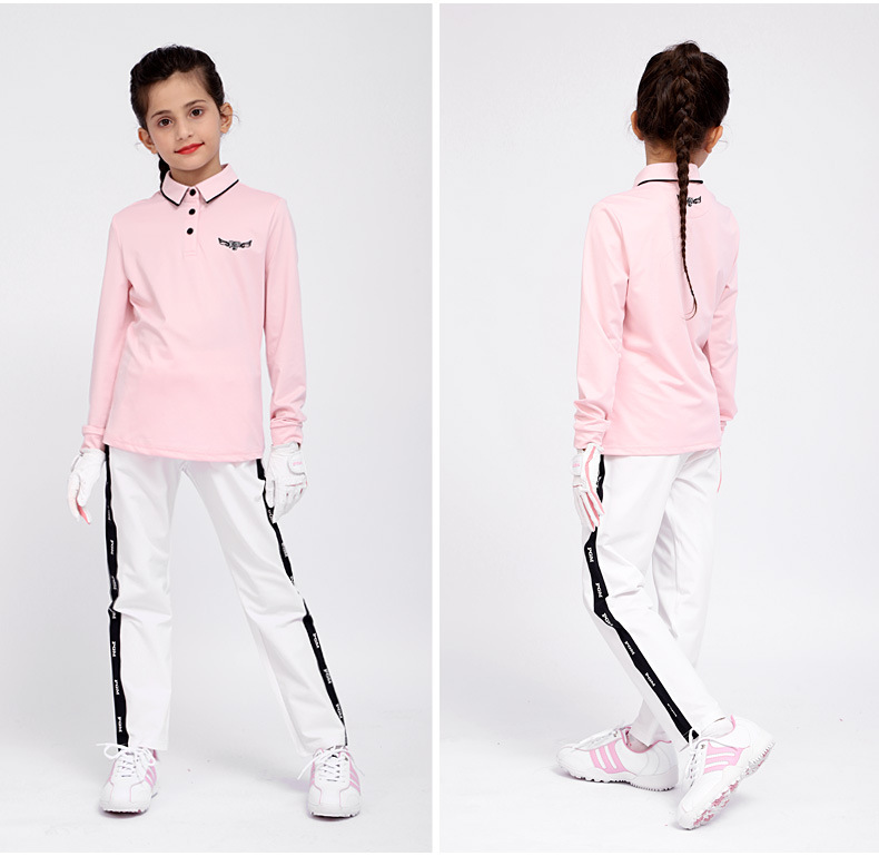 Áo thun golf dài tay bé gái PGM cổ bẻ phối sọc — YF219 màu hồng, YF548-màu trắng, YF219 màu trắng, YF548-màu xanh nước biển chi tiết 25