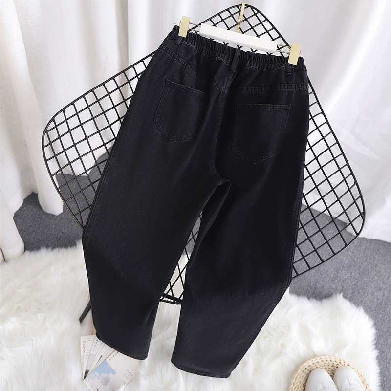 Plus-Size Women's Jeans Trousers, Loose Straight Fit, High Waist, Sizes 2XL–6XL (Black/Blue)