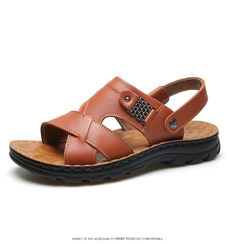 Dép sandal nam da bò lớp đầu hở ngón, dép đi biển da thật thoáng khí chống trượt size lớn — 10135 màu đen, 10888 màu đen, 12129 màu đen, 12129 vàng nâu chi tiết 19