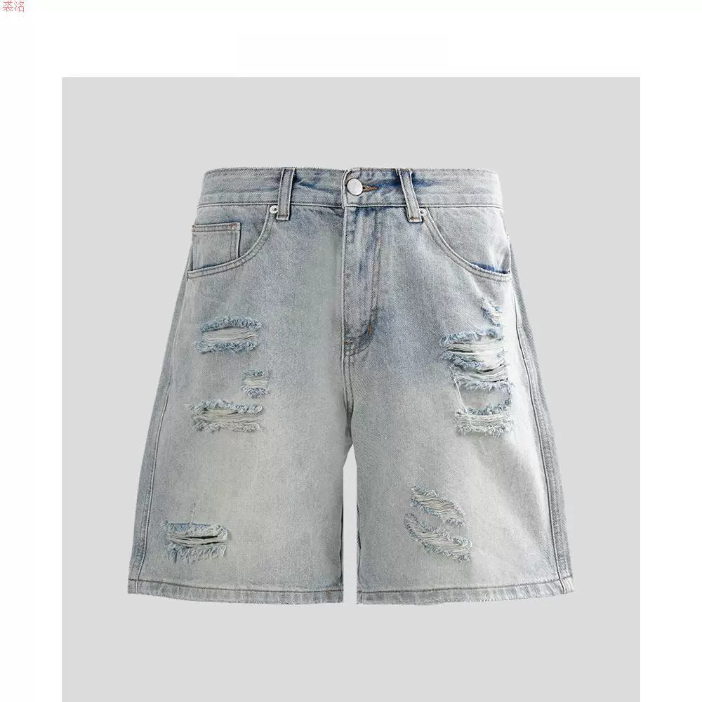 Студия Jindachuan OOTDYIHAO Summer Men's Washed Ripped Denim Shorts Fashionable and versatile loose water