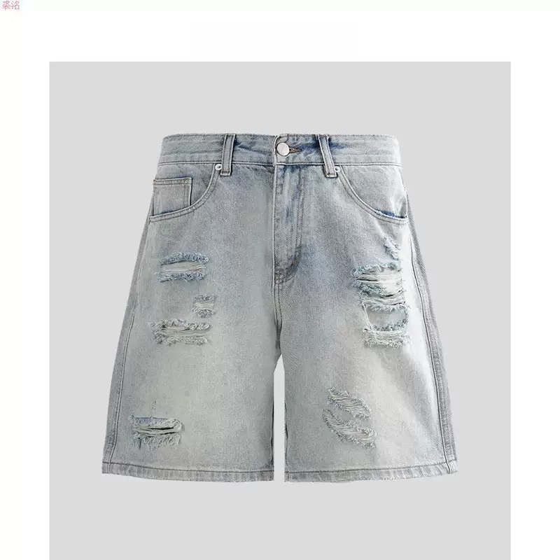 Студия Jindachuan OOTDYIHAO Summer Men's Washed Ripped Denim Shorts Fashionable and versatile loose water