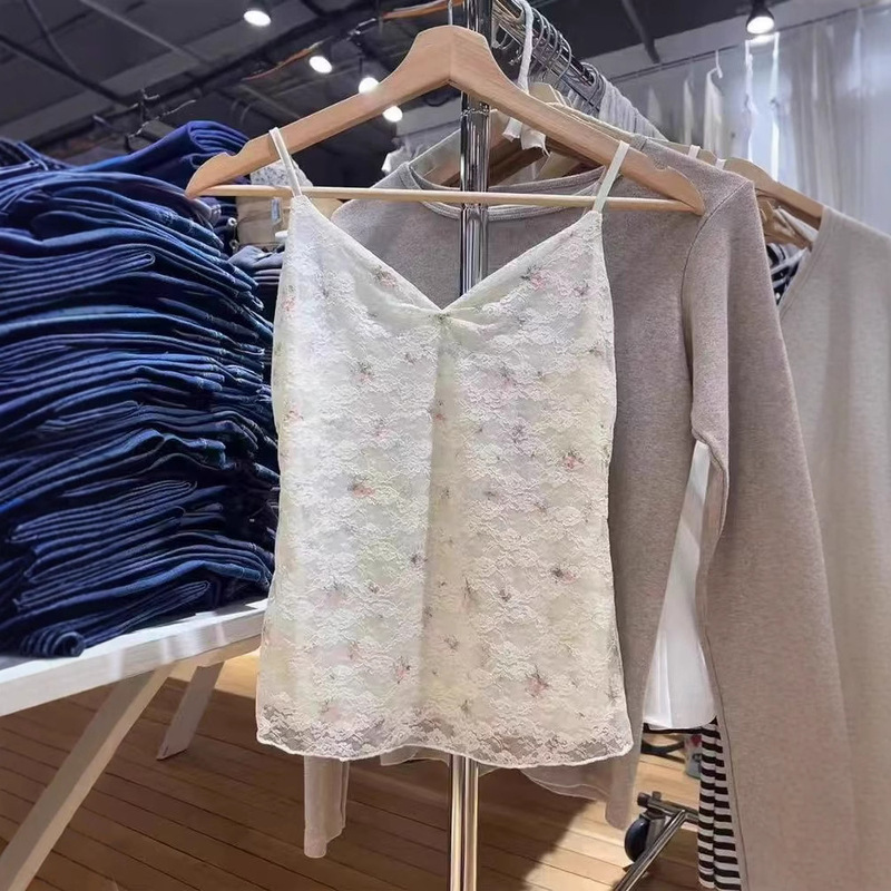 Brandy Bm New V Neck Floral Lace Camisole Women's Bm Thin See-Through Slimming Look Versatile Bottoming Top